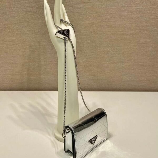 Replica Prada studded card holder with shoulder strap 1MR024 Silver